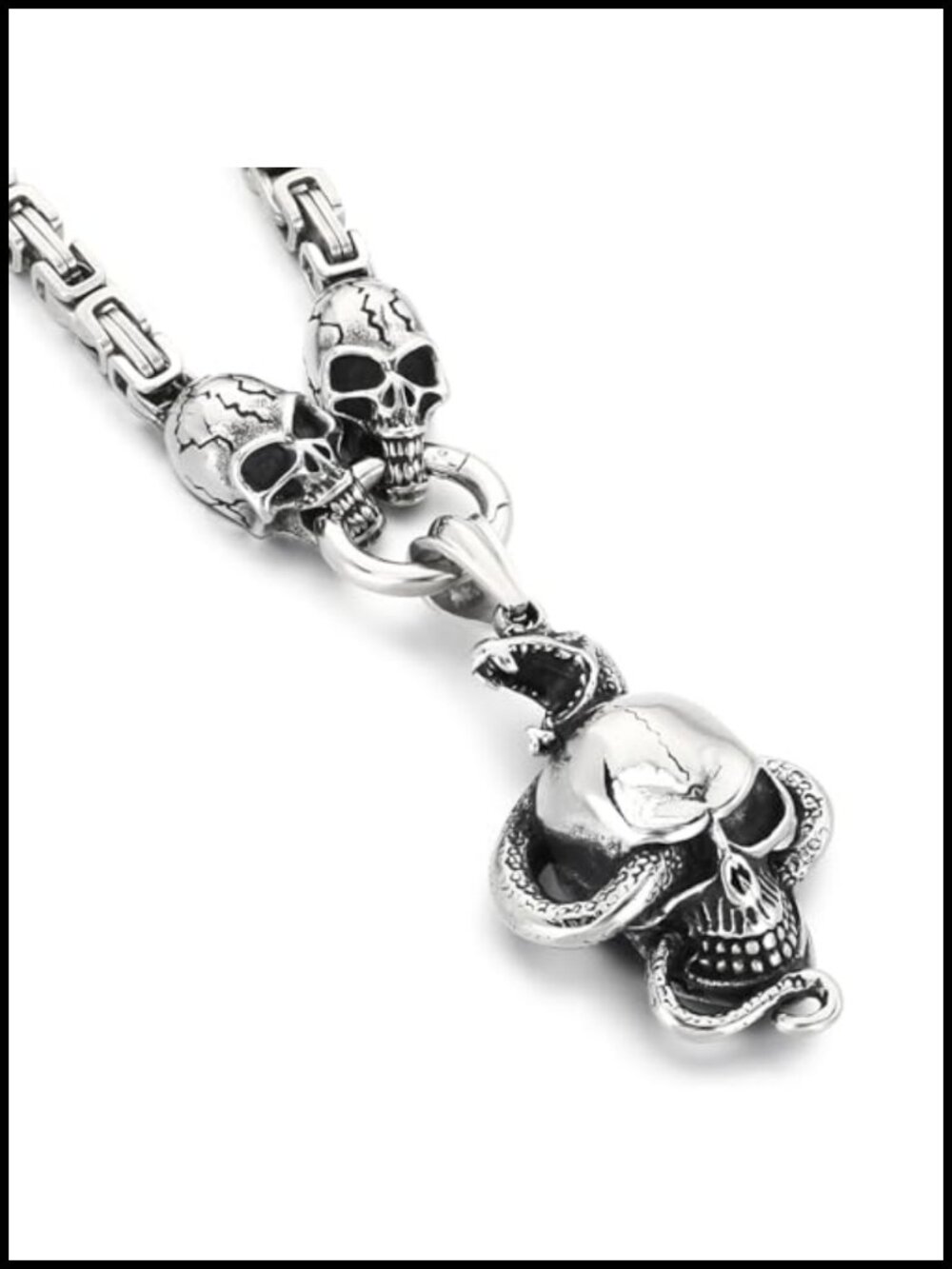 Gothic Skull Snake Necklace Stainless Steel Cuban Link Chain Punk Retro